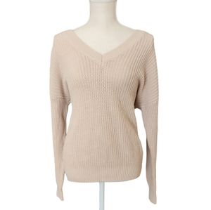 Forever 21 Contemporary Sweater with back Tie - Tan / Cream - Medium